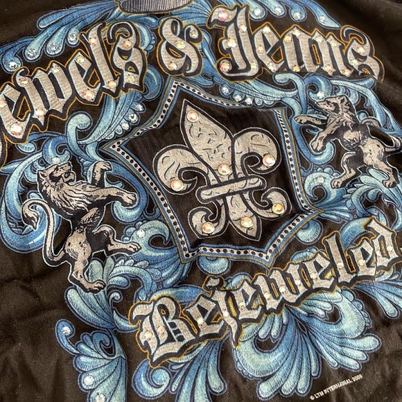 Bejeweled jewels & jeans black blue bedazzled long sleeve Tshirt sweater sz XL - Picture 8 of 16